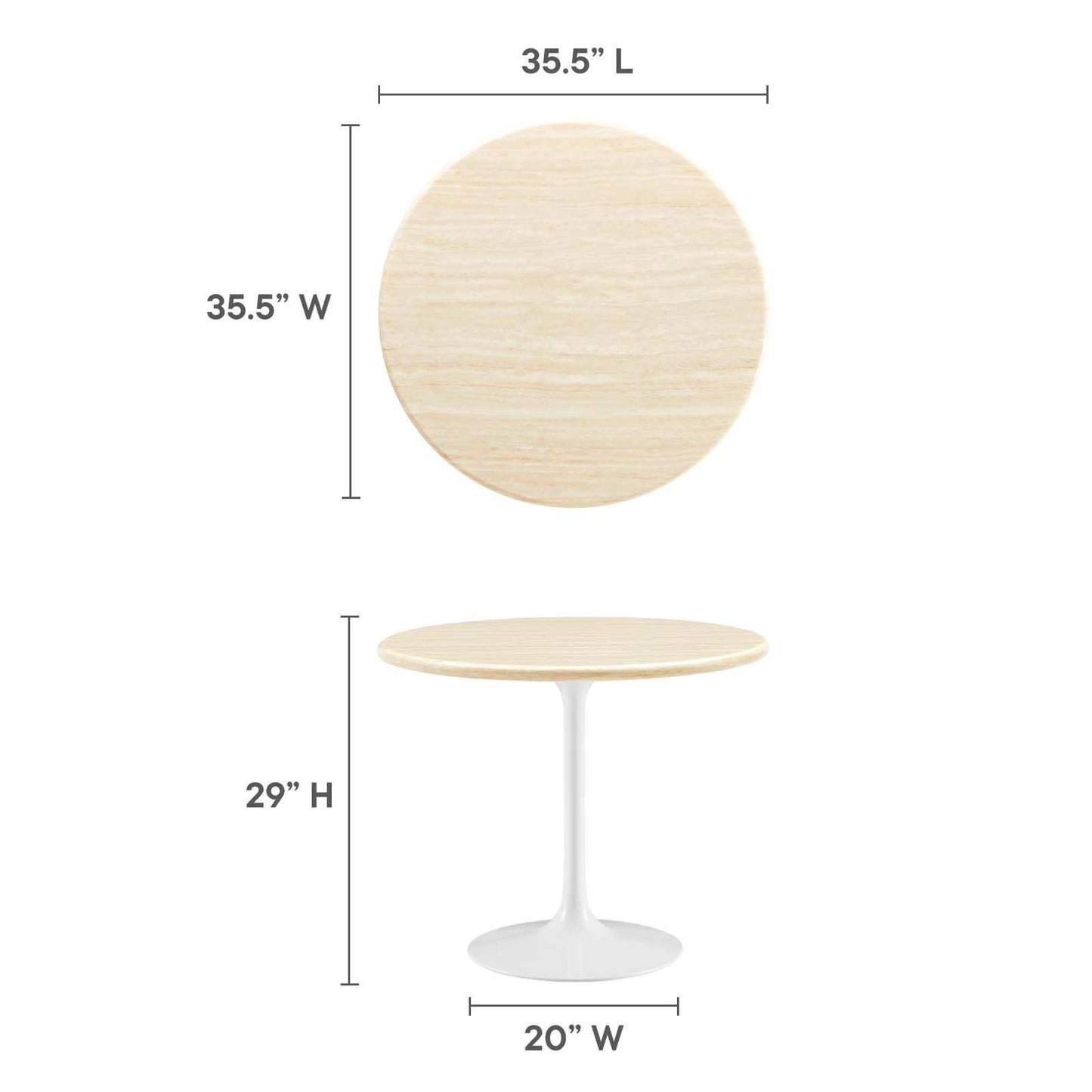 Modway Lippa 36” Round Artificial Travertine Dining Table FredCo