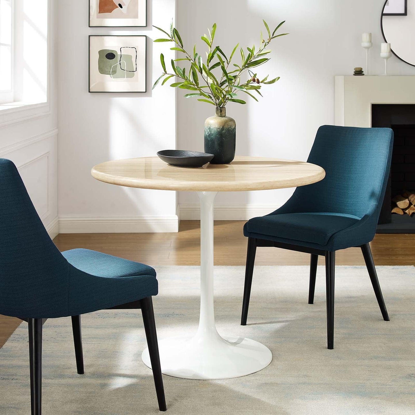Modway Lippa 36” Round Artificial Travertine Dining Table FredCo
