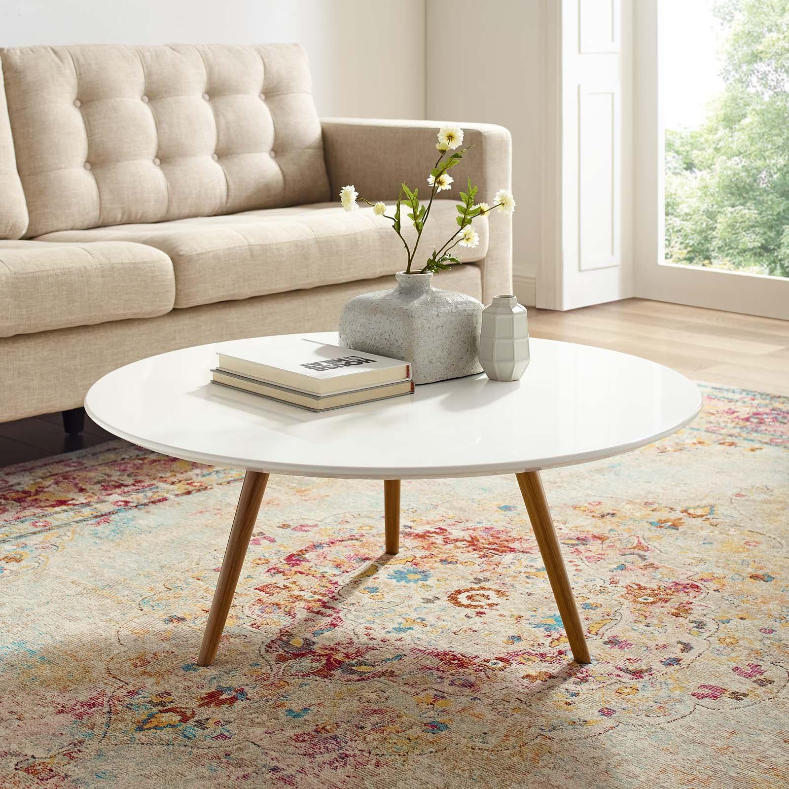 Modway Lippa 36" Round Wood Top Coffee Table with Tripod Base FredCo