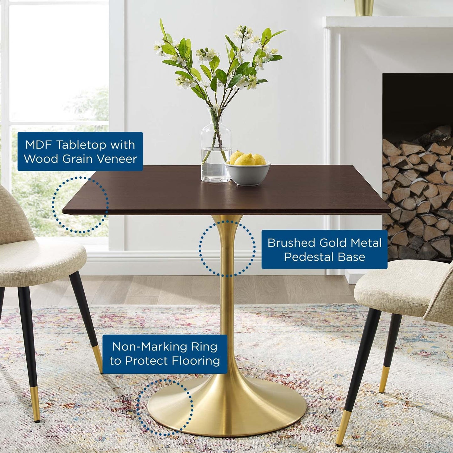 Modway Lippa 36" Square Wood Dining Table FredCo