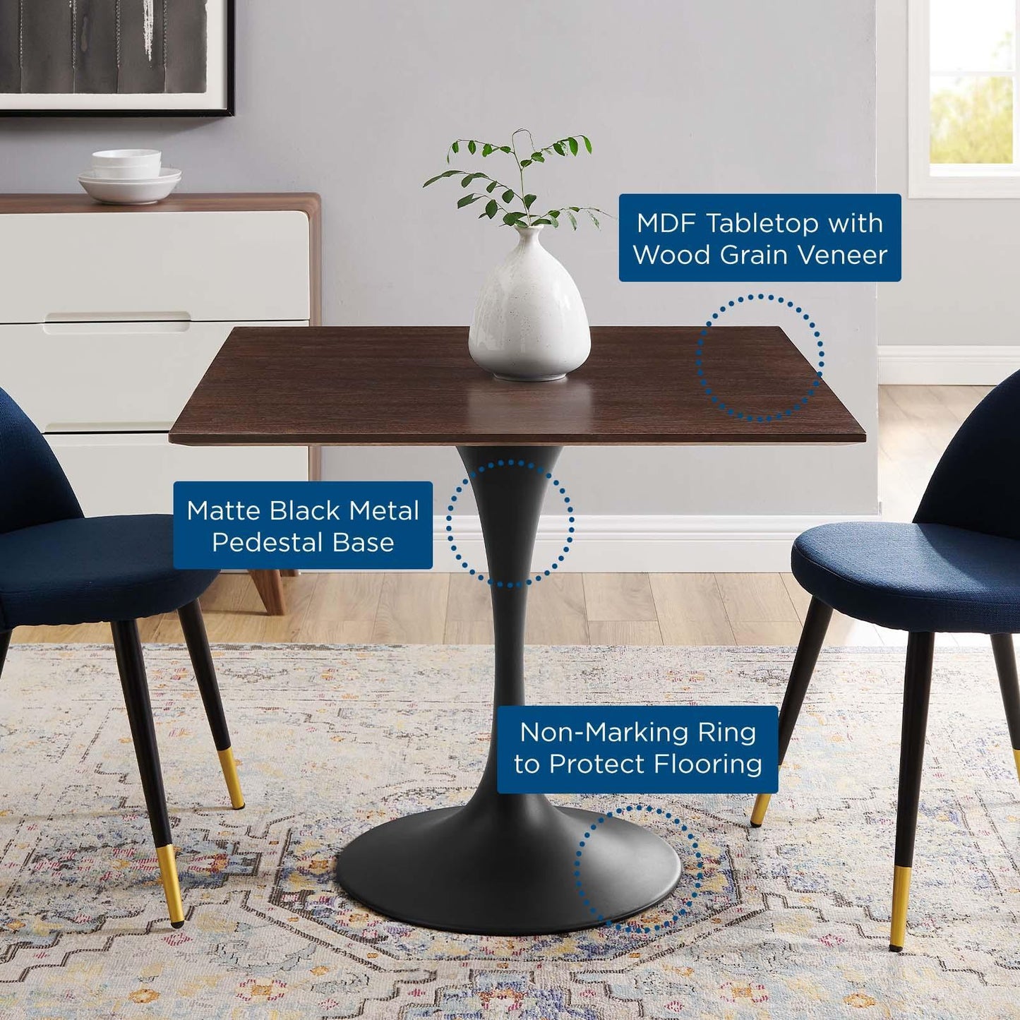 Modway Lippa 36" Wood Square Dining Table FredCo