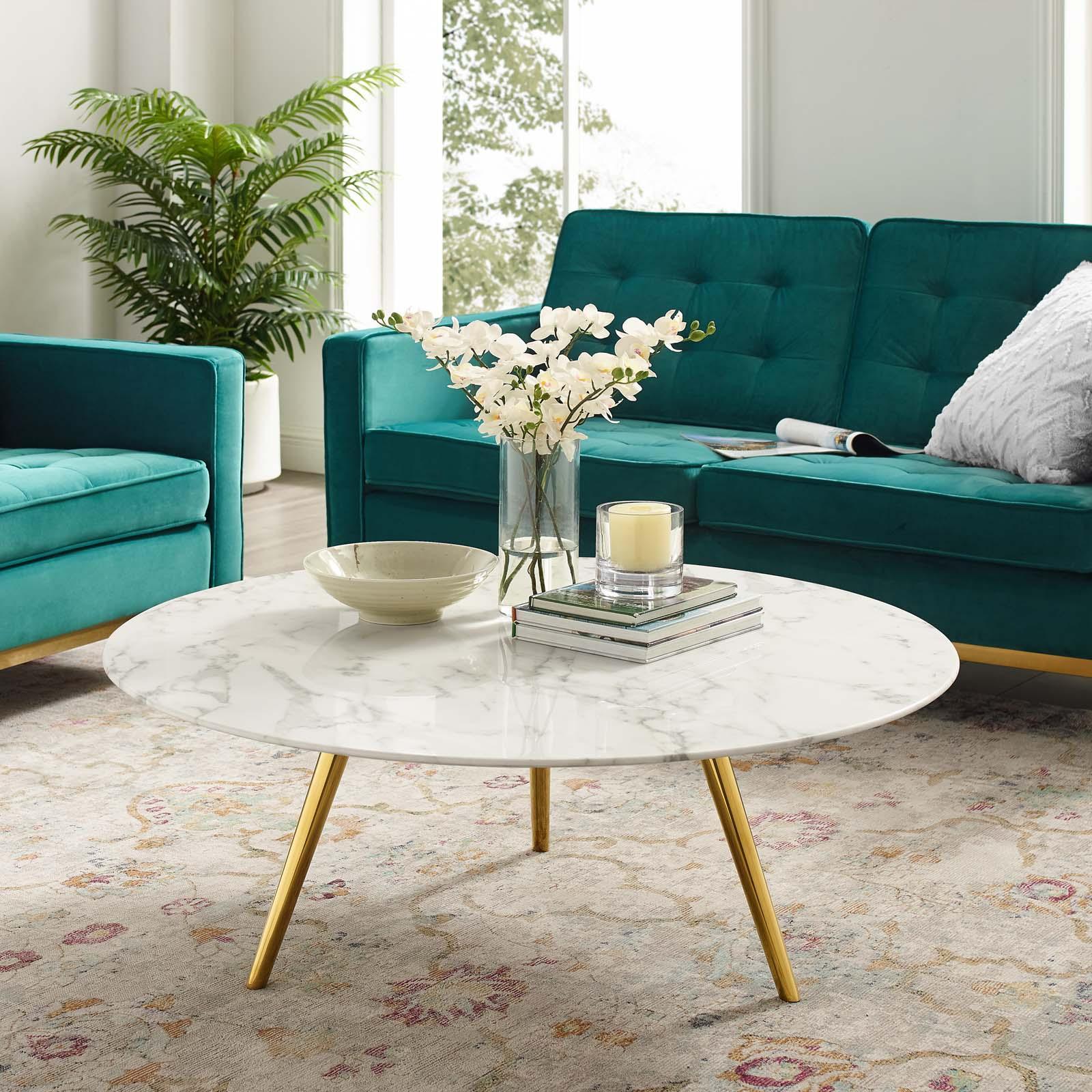 Modway Lippa 40" Round Artificial Marble Coffee Table with Tripod Base, EEI-3672 FredCo