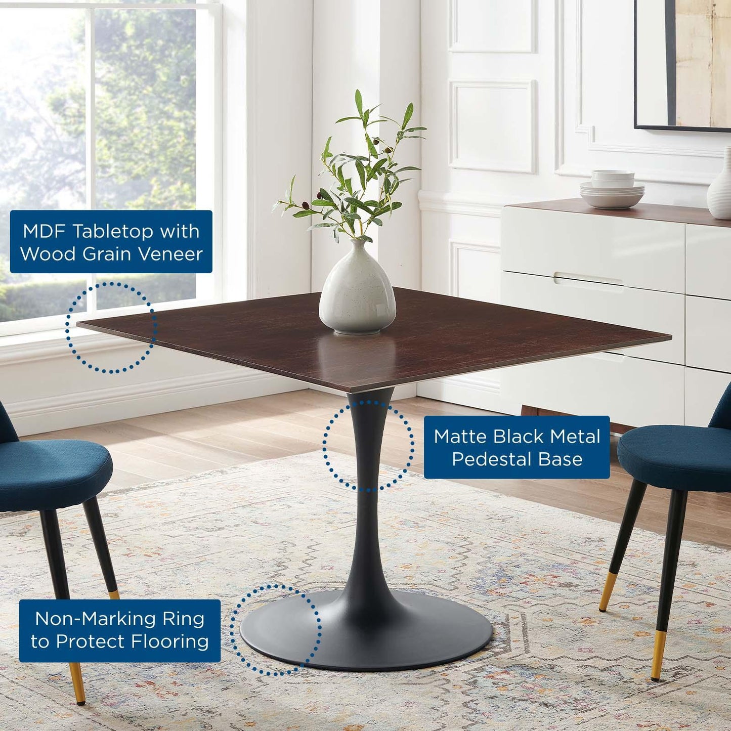 Modway Lippa 40" Wood Square Dining Table FredCo