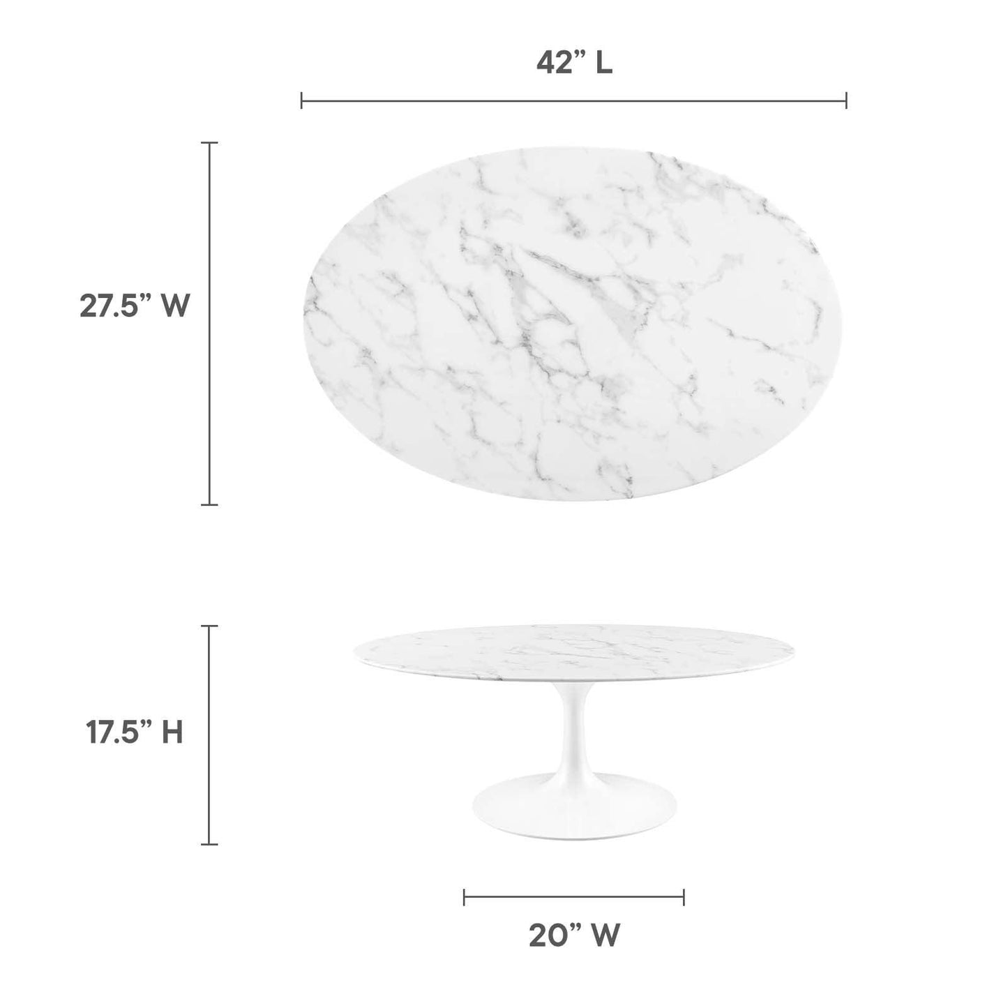 Modway Lippa 42" Oval Artificial Marble Coffee Table FredCo