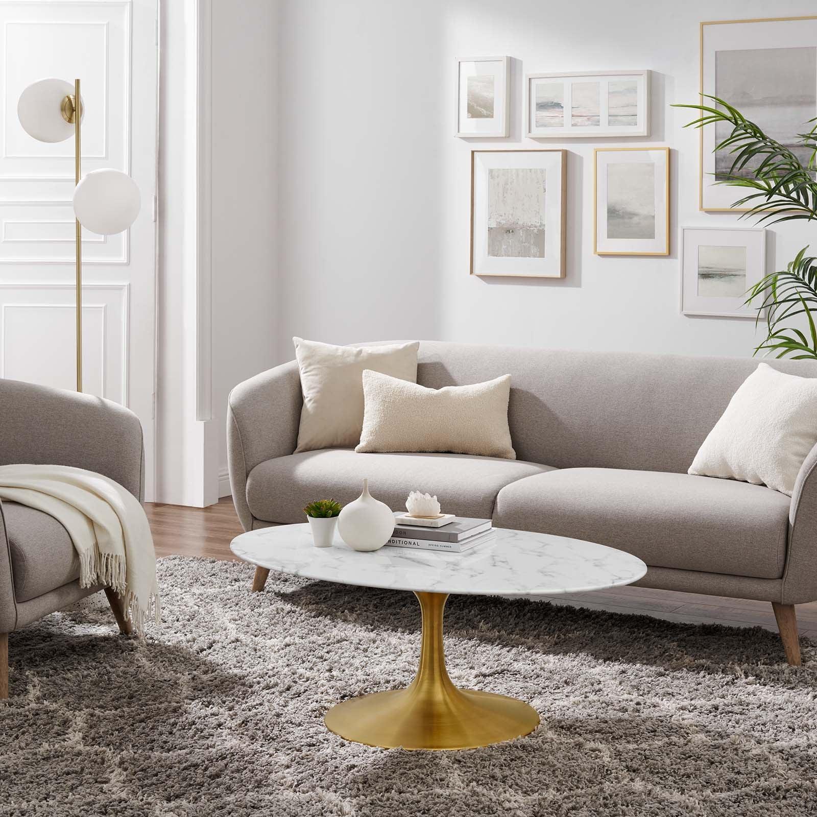 Modway Lippa 42" Oval Artificial Marble Coffee Table, EEI-3249 FredCo