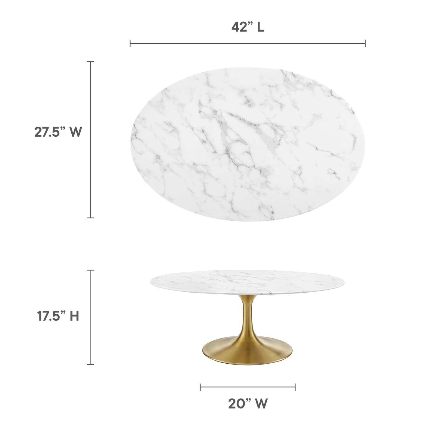 Modway Lippa 42" Oval Artificial Marble Coffee Table, EEI-3249 FredCo