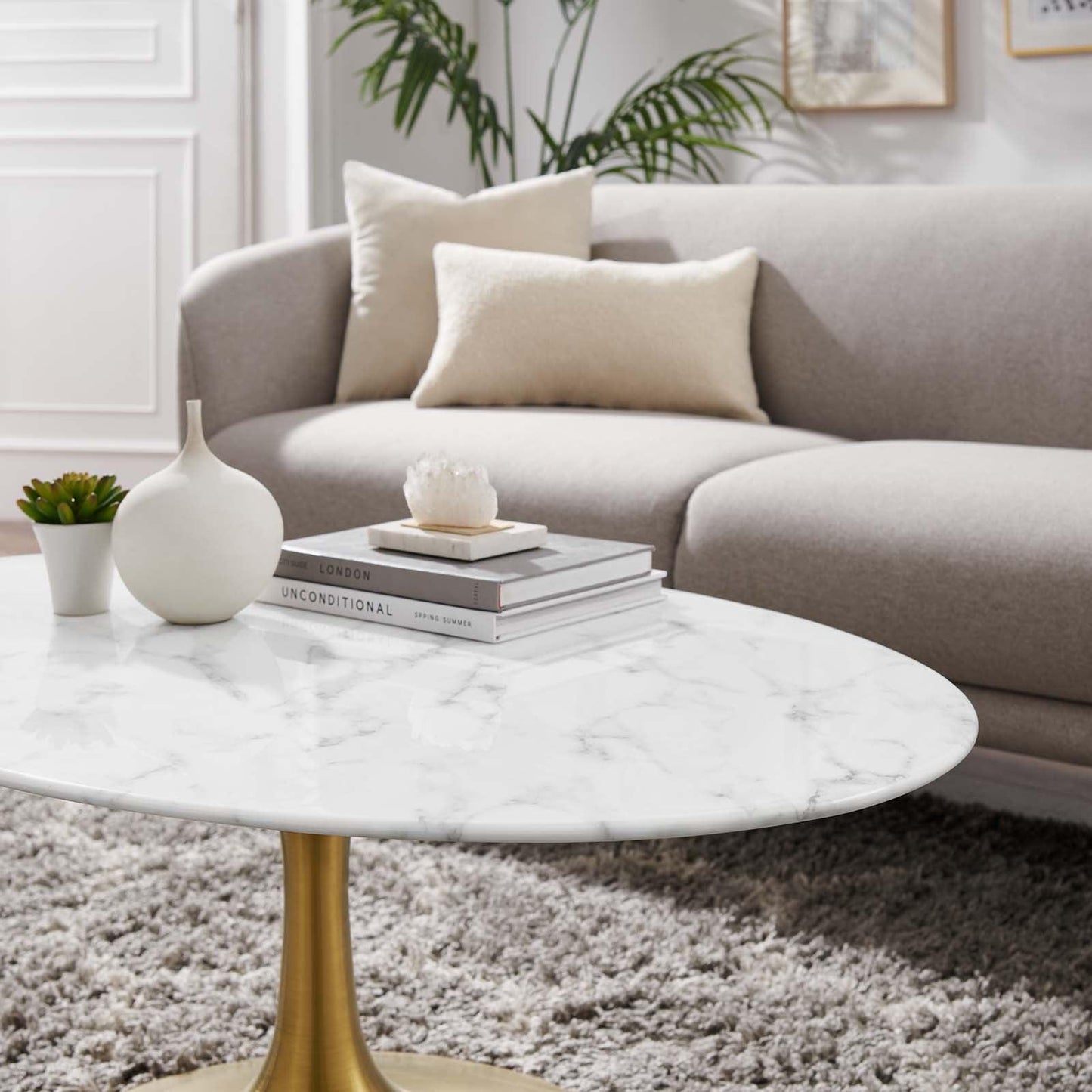 Modway Lippa 42" Oval Artificial Marble Coffee Table, EEI-3249 FredCo