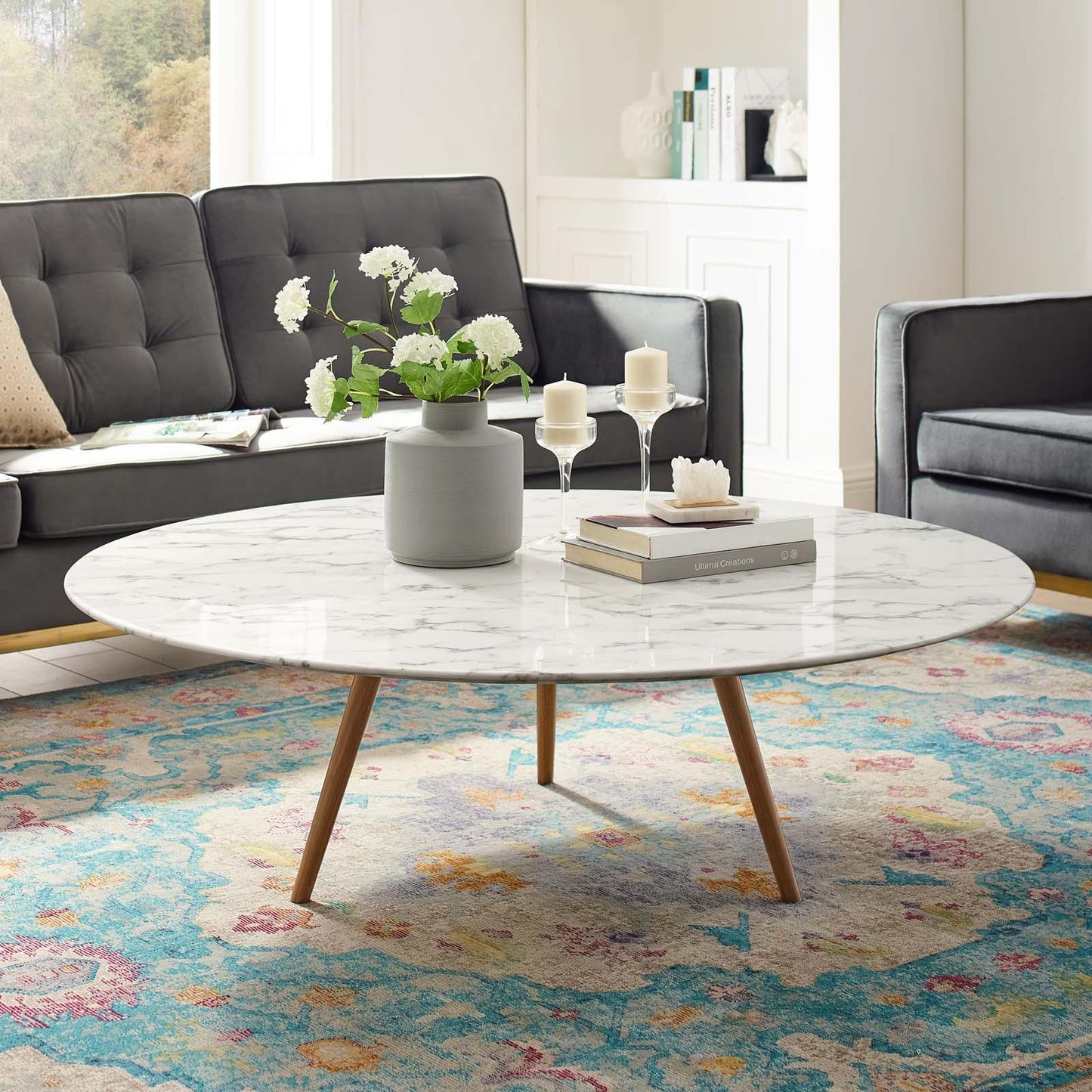 Modway Lippa 48" Round Artificial Marble Coffee Table with Tripod Base FredCo