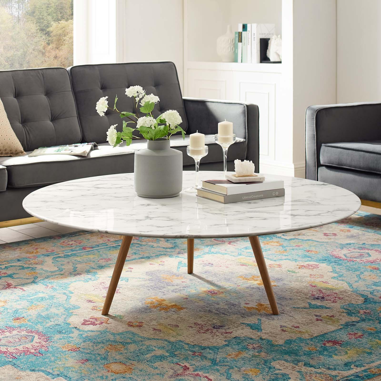 Modway Lippa 48" Round Artificial Marble Coffee Table with Tripod Base FredCo