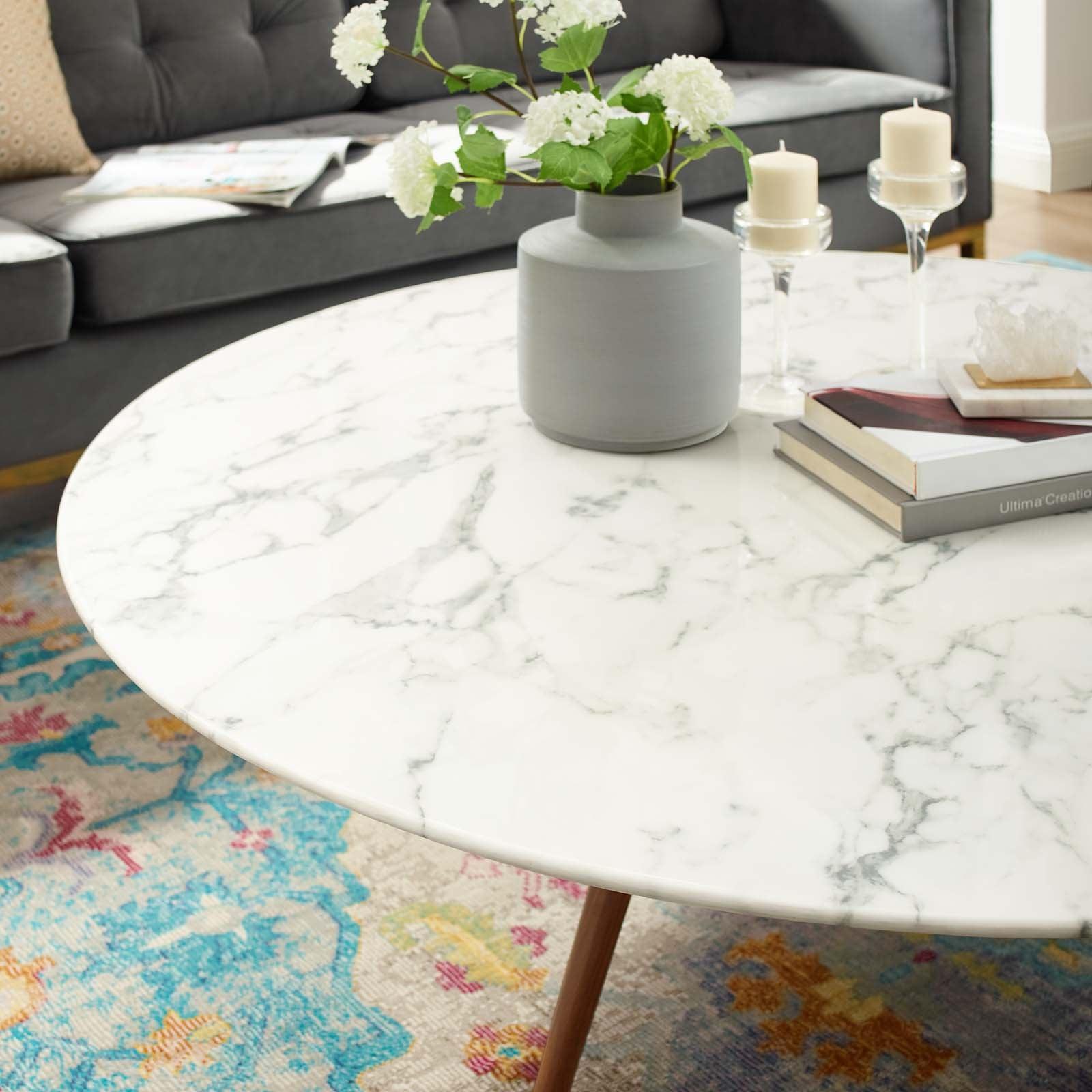 Modway Lippa 48" Round Artificial Marble Coffee Table with Tripod Base FredCo