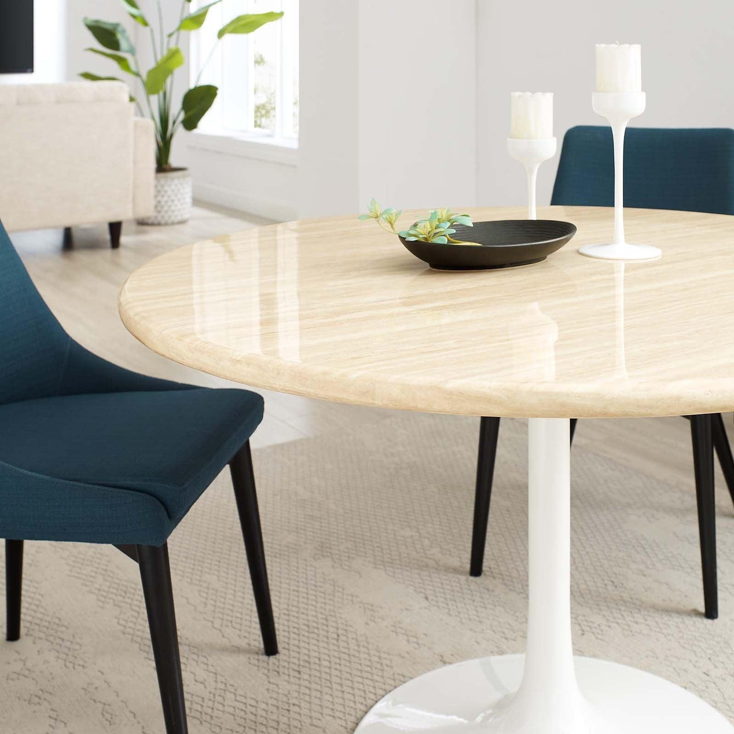 Modway Lippa 48" Round Artificial Travertine Dining Table FredCo
