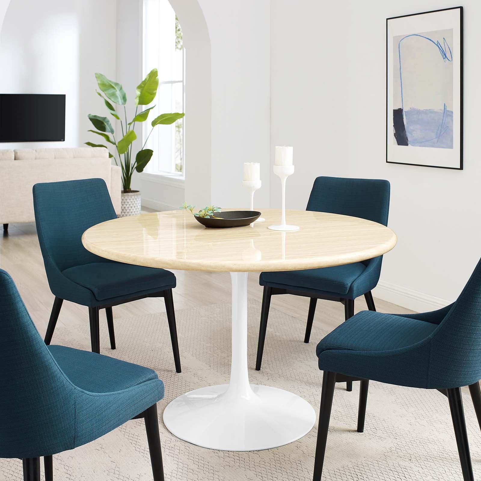 Modway Lippa 48" Round Artificial Travertine Dining Table FredCo