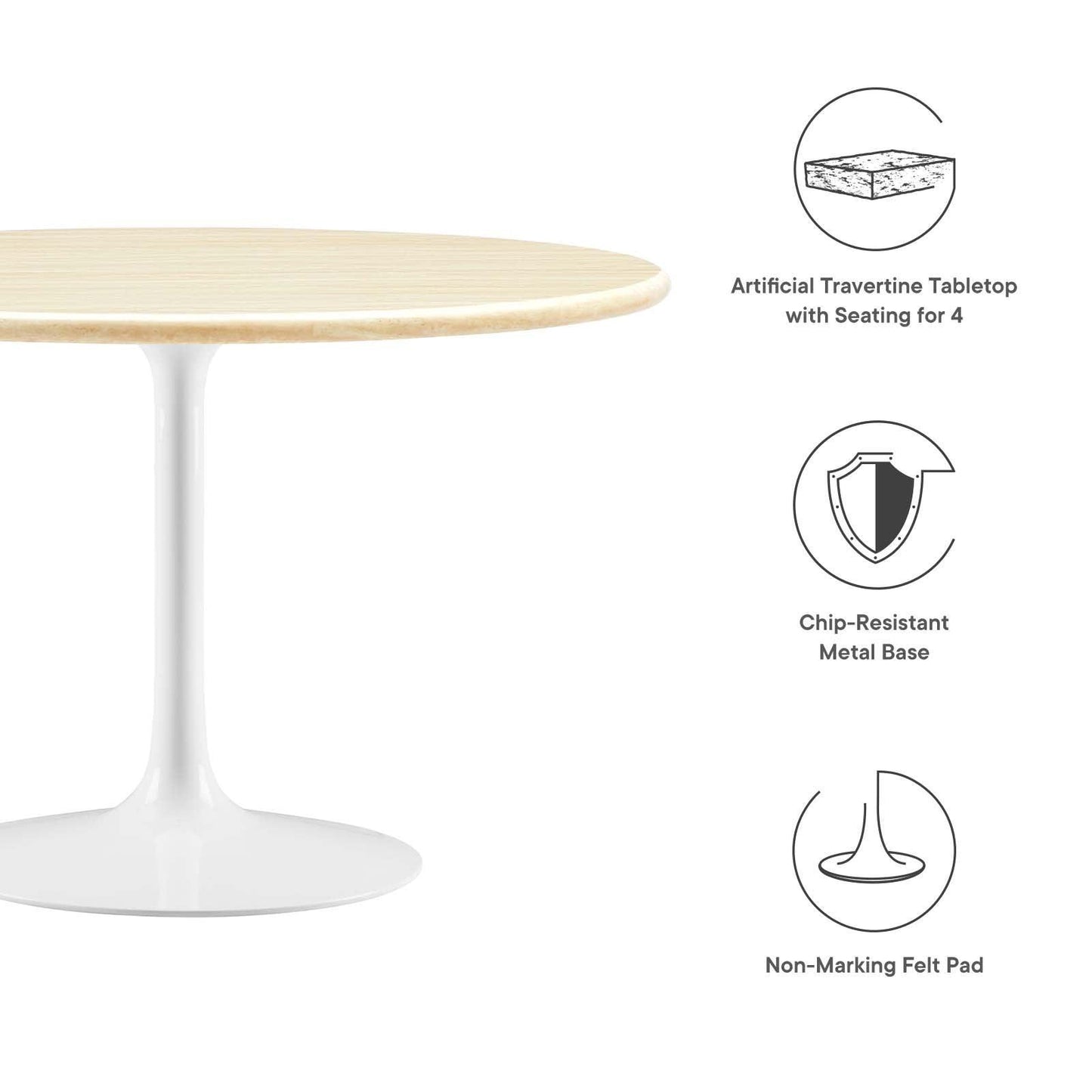 Modway Lippa 48" Round Artificial Travertine Dining Table FredCo