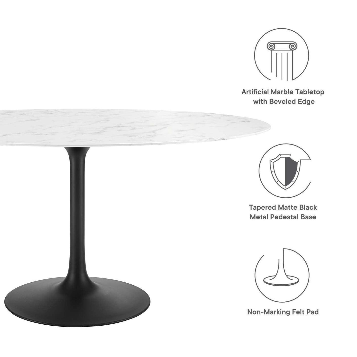 Modway Lippa 60" Oval Artificial Marble Dining Table, EEI-3531 FredCo