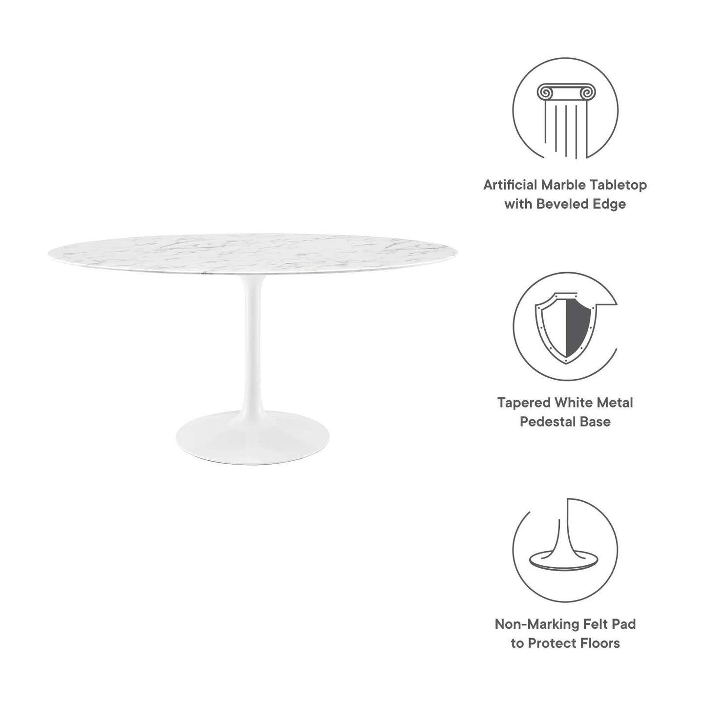 Modway Lippa 60" Oval Artificial Marble Dining Table White FredCo