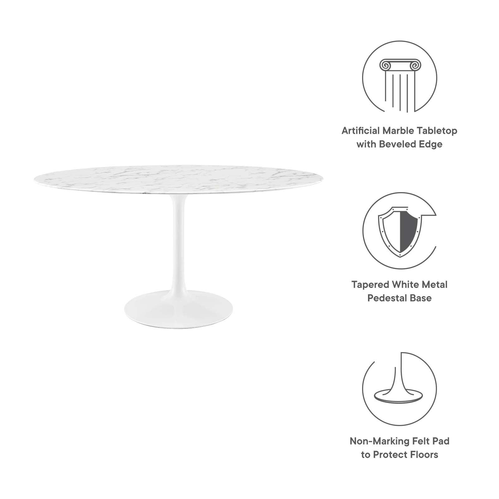 Modway Lippa 60" Oval Artificial Marble Dining Table White FredCo