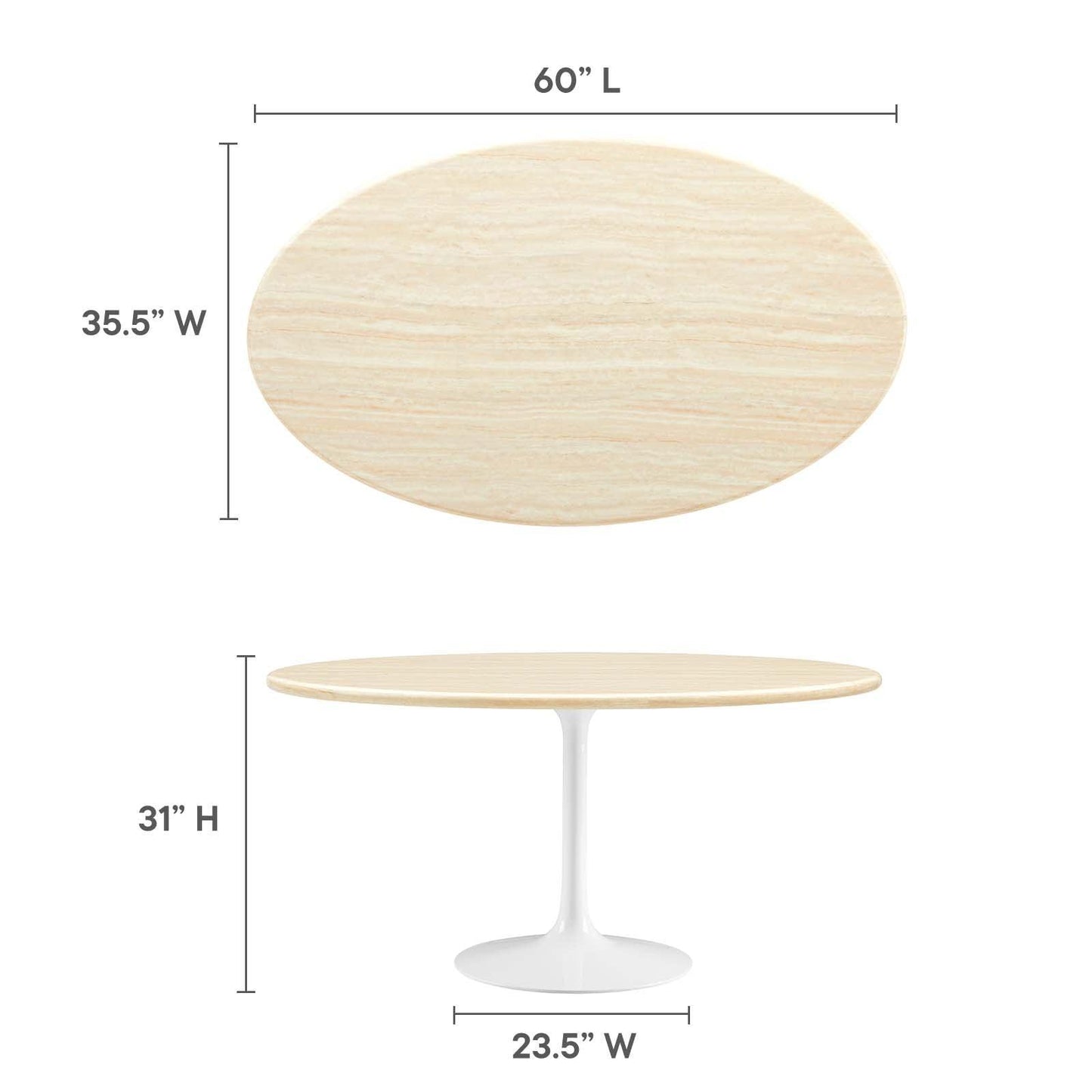 Modway Lippa 60” Oval Artificial Travertine Dining Table FredCo