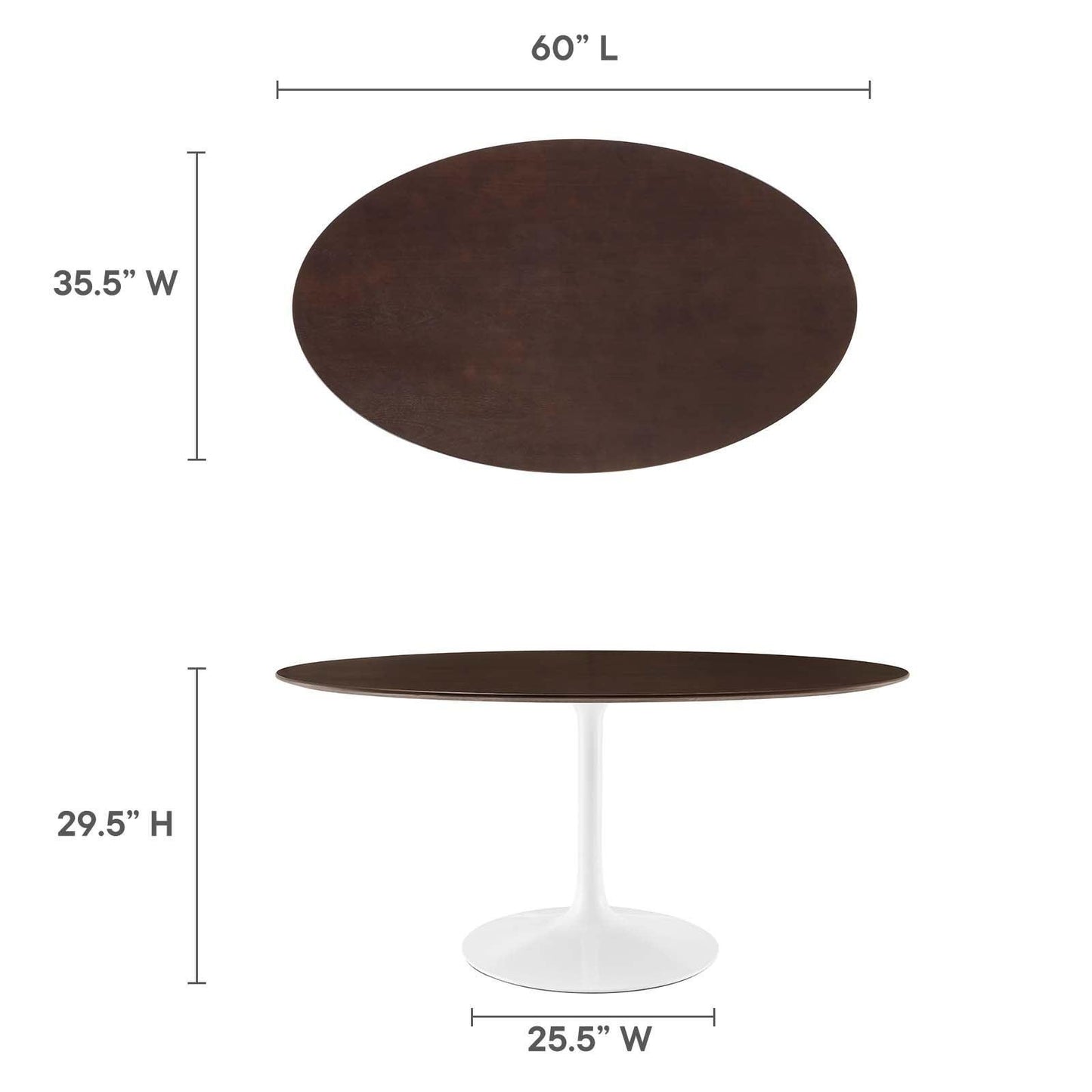 Modway Lippa 60" Oval Cherry Walnut Wood Grain Dining Table FredCo