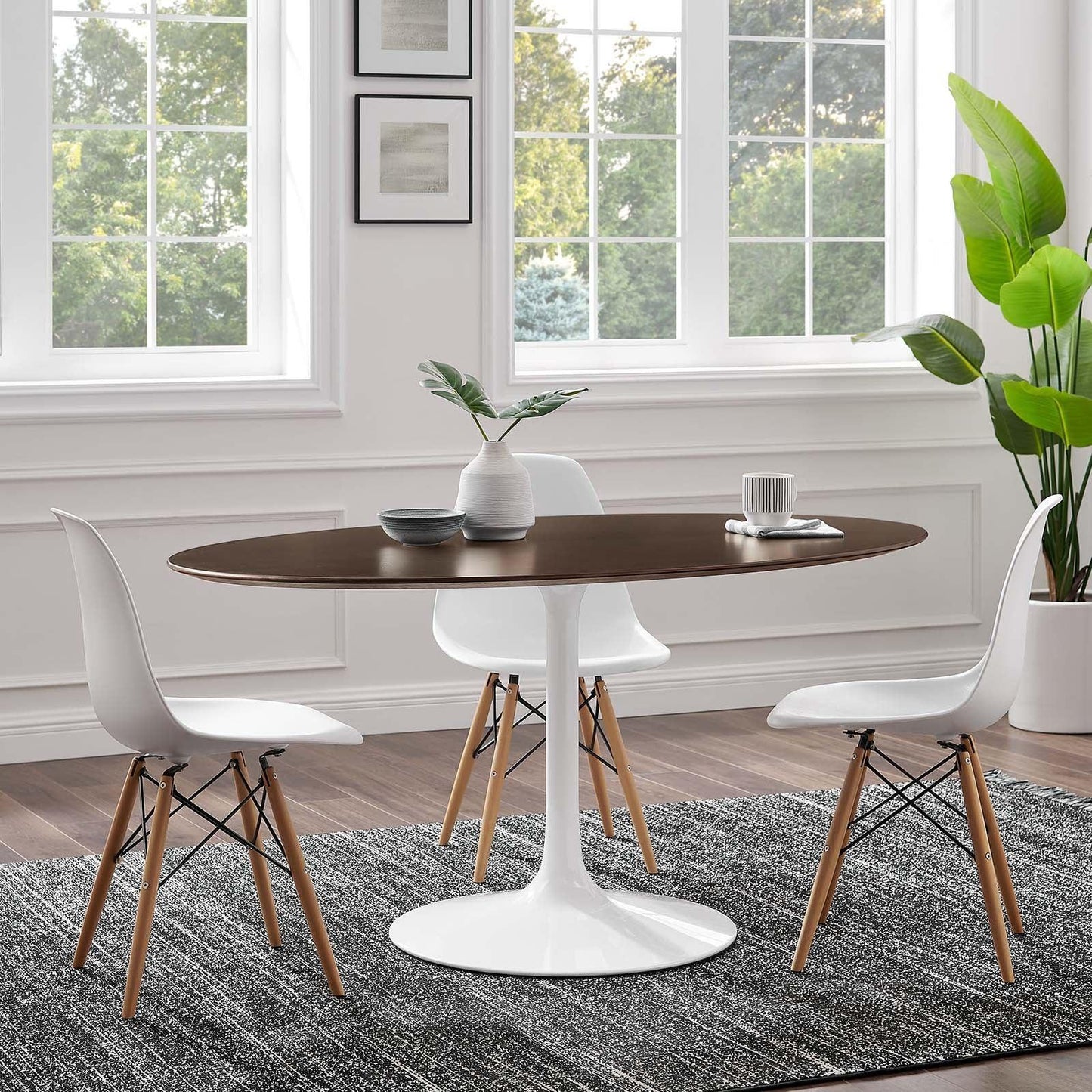 Modway Lippa 60" Oval Cherry Walnut Wood Grain Dining Table FredCo