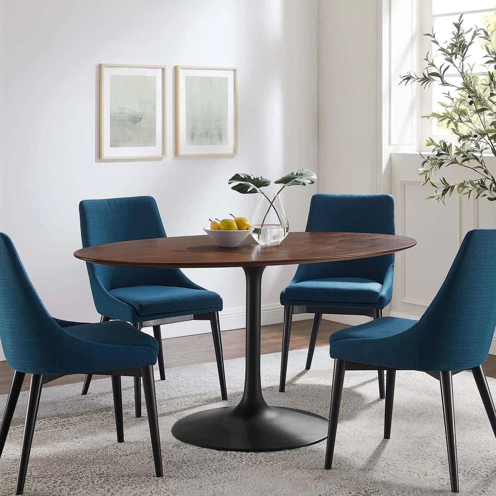 Modway Lippa 60" Oval Walnut Wood Grain Dining Table FredCo