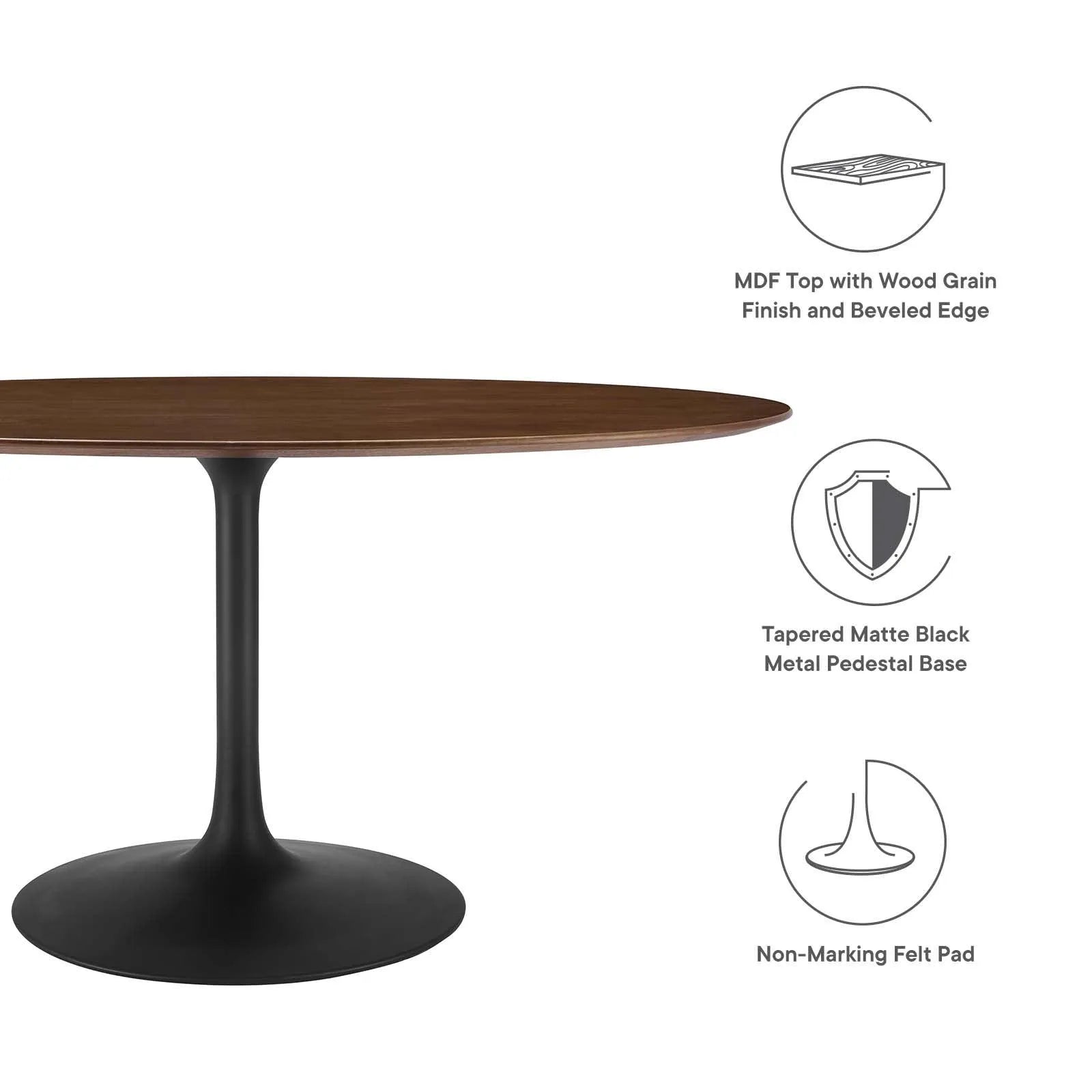 Modway Lippa 60" Oval Walnut Wood Grain Dining Table FredCo