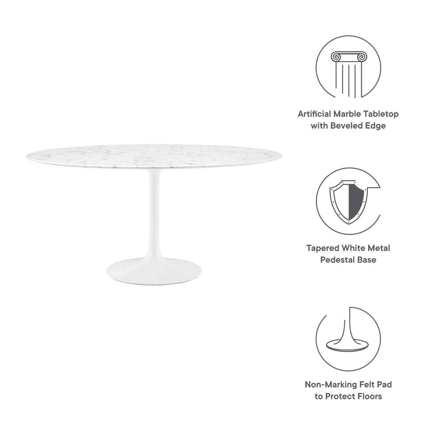 Modway Lippa 60" Round Artificial Marble Dining Table FredCo