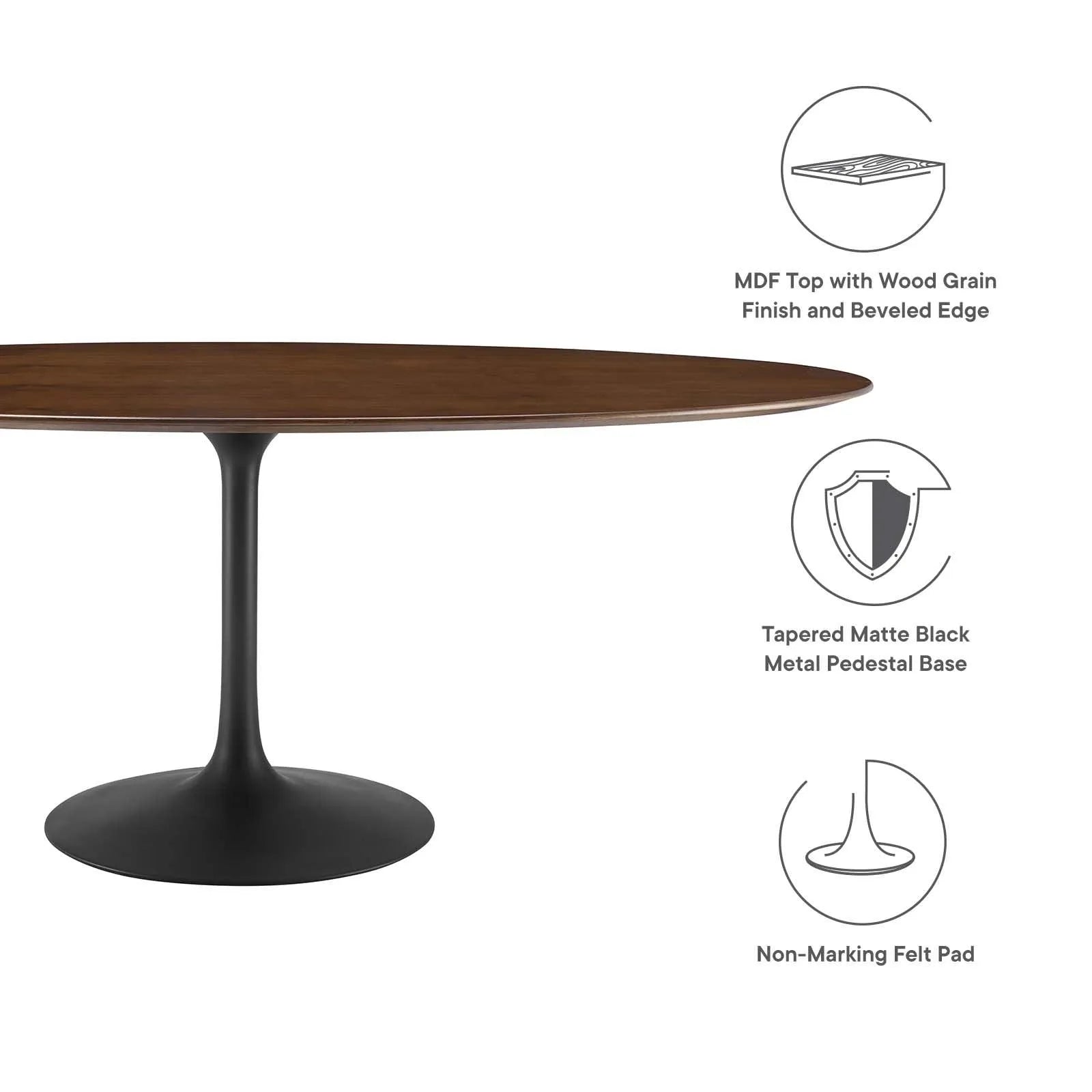 Modway Lippa 78" Oval Walnut Wood Grain Dining Table FredCo