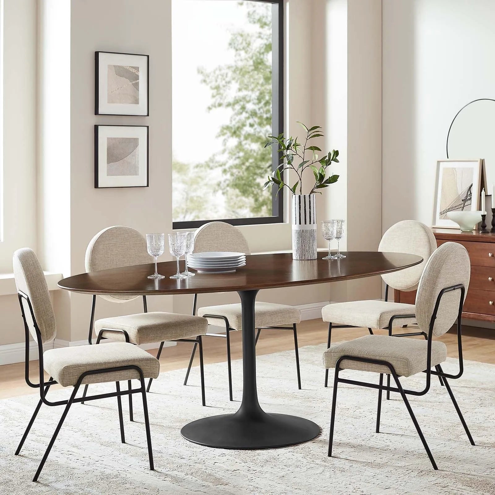 Modway Lippa 78" Oval Walnut Wood Grain Dining Table FredCo