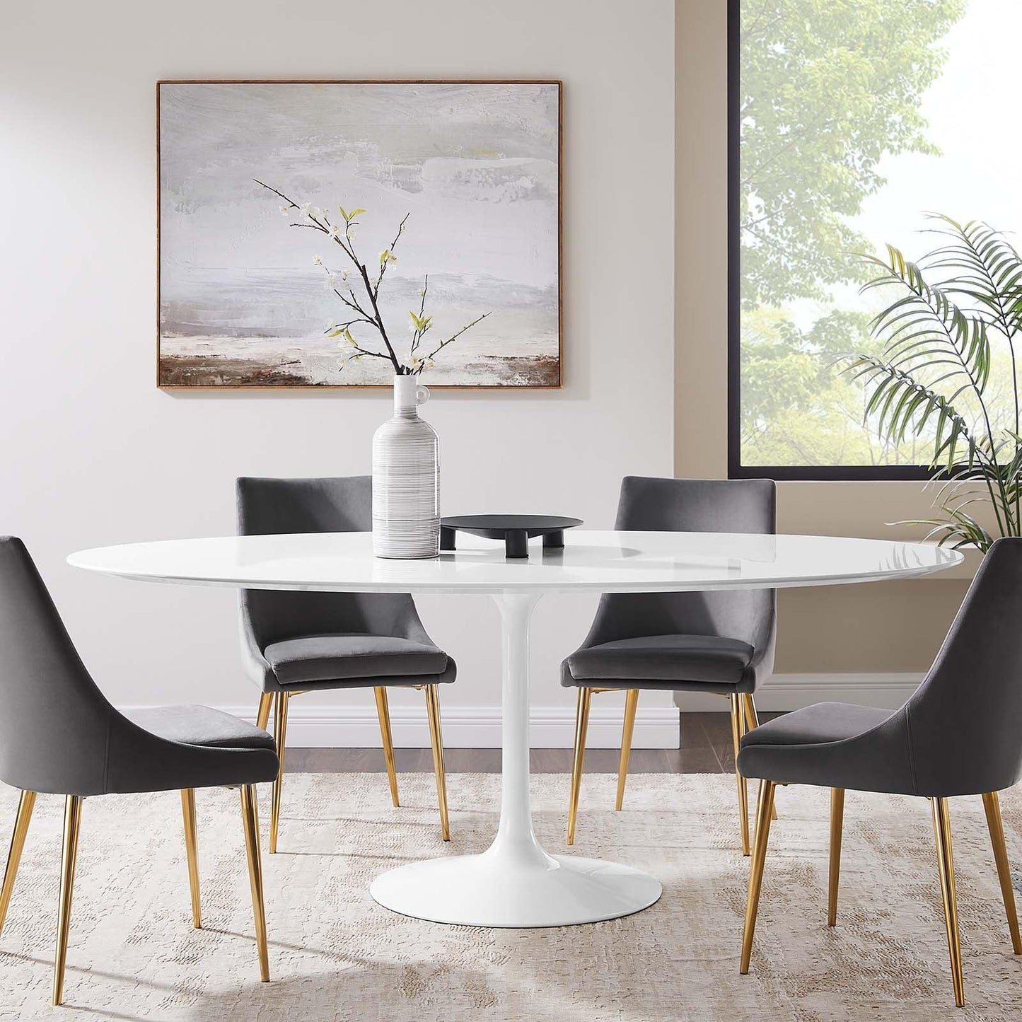 Modway Lippa 78" Oval Wood Top Dining Table FredCo