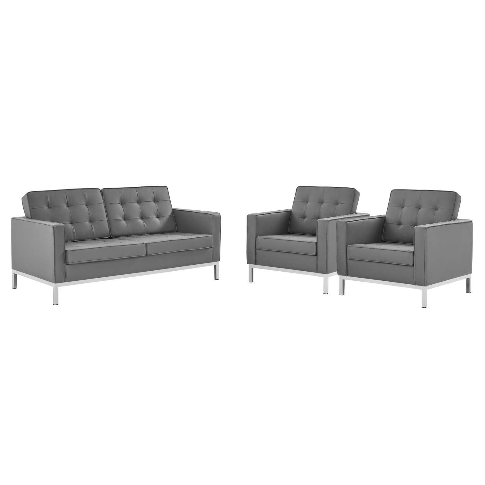Modway Loft 3 Piece Tufted Upholstered Faux Leather Set FredCo