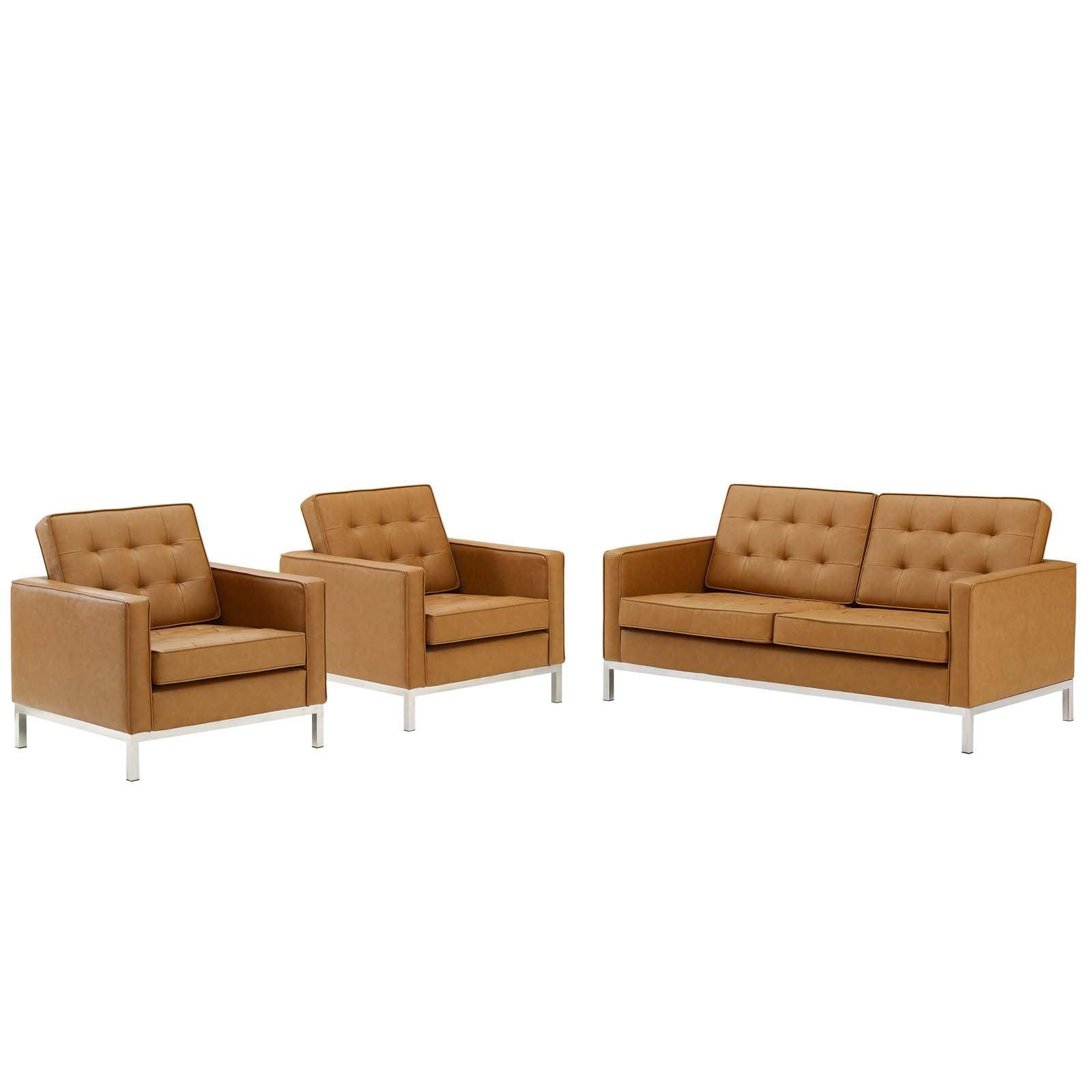 Modway Loft 3 Piece Tufted Upholstered Faux Leather Set FredCo