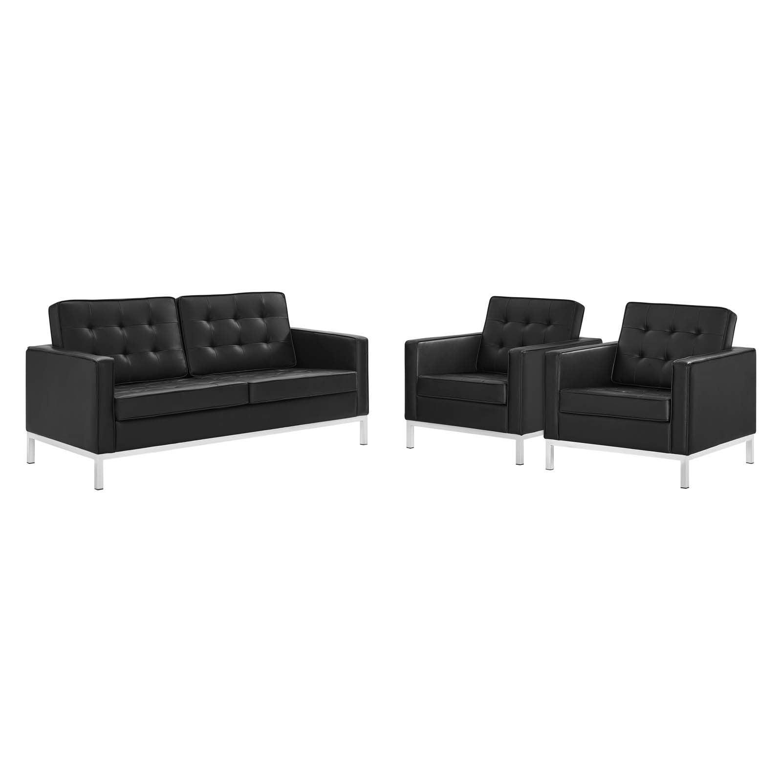 Modway Loft 3 Piece Tufted Upholstered Faux Leather Set FredCo