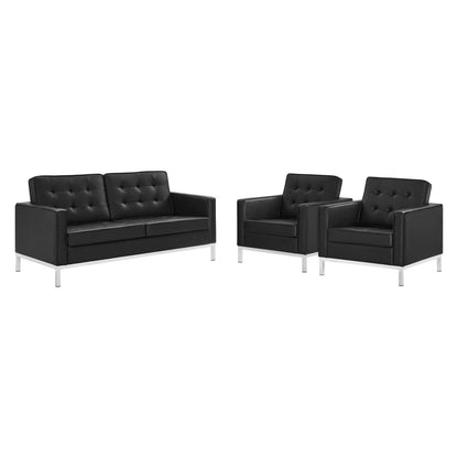 Modway Loft 3 Piece Tufted Upholstered Faux Leather Set FredCo