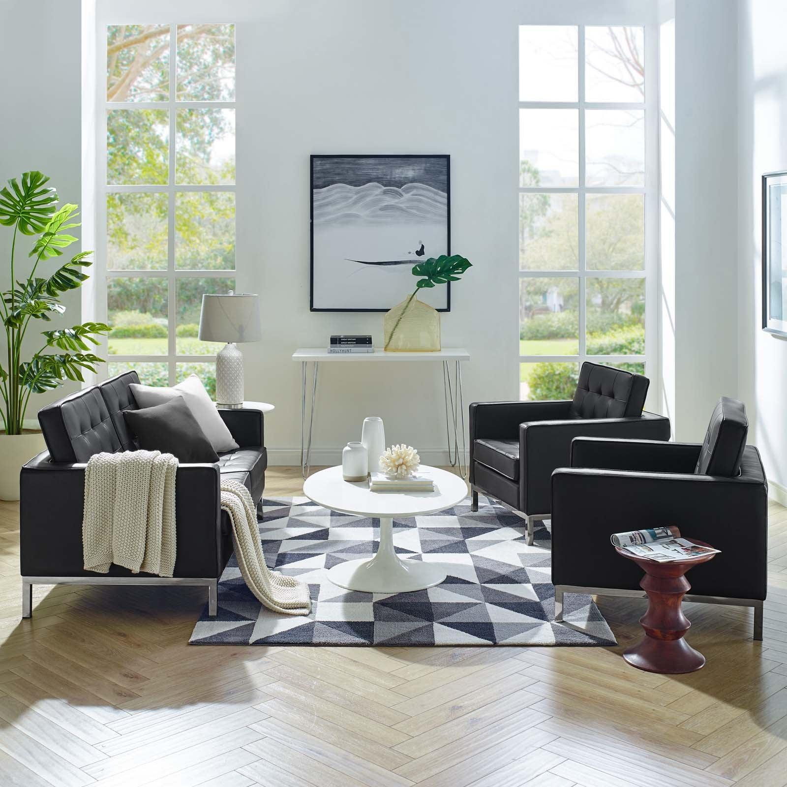 Modway Loft 3 Piece Tufted Upholstered Faux Leather Set FredCo