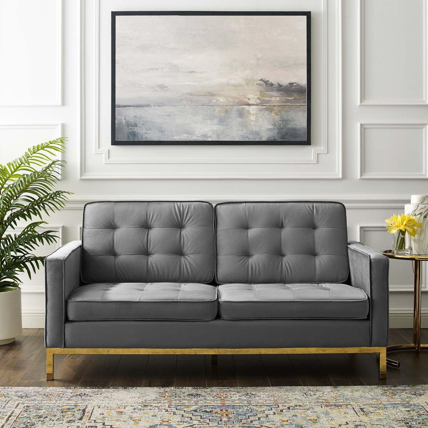 Modway Loft Gold Stainless Steel Leg Performance Velvet Loveseat FredCo