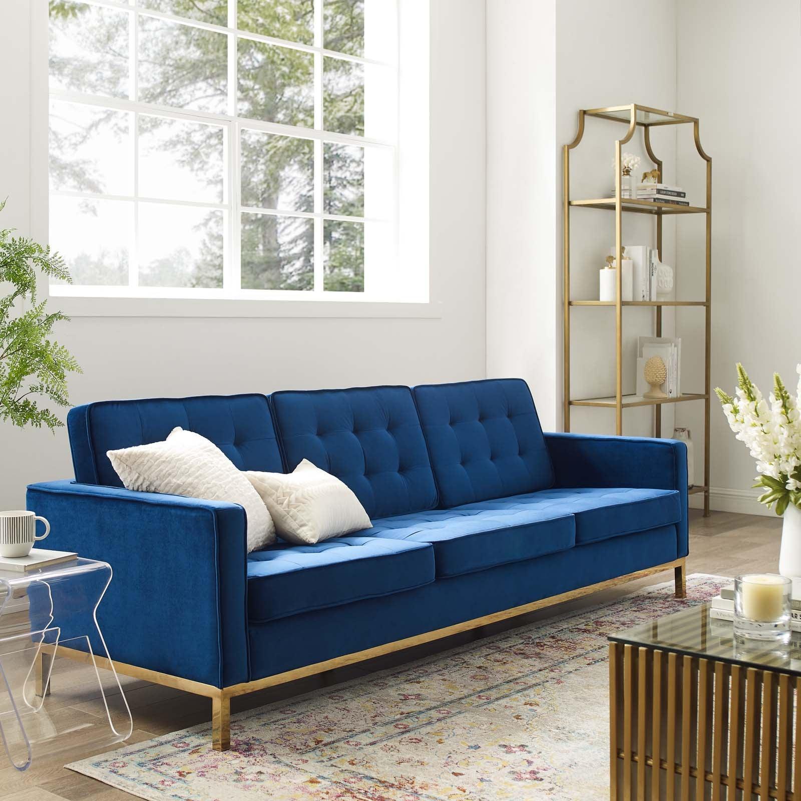 Modway Loft Gold Stainless Steel Leg Performance Velvet Sofa FredCo