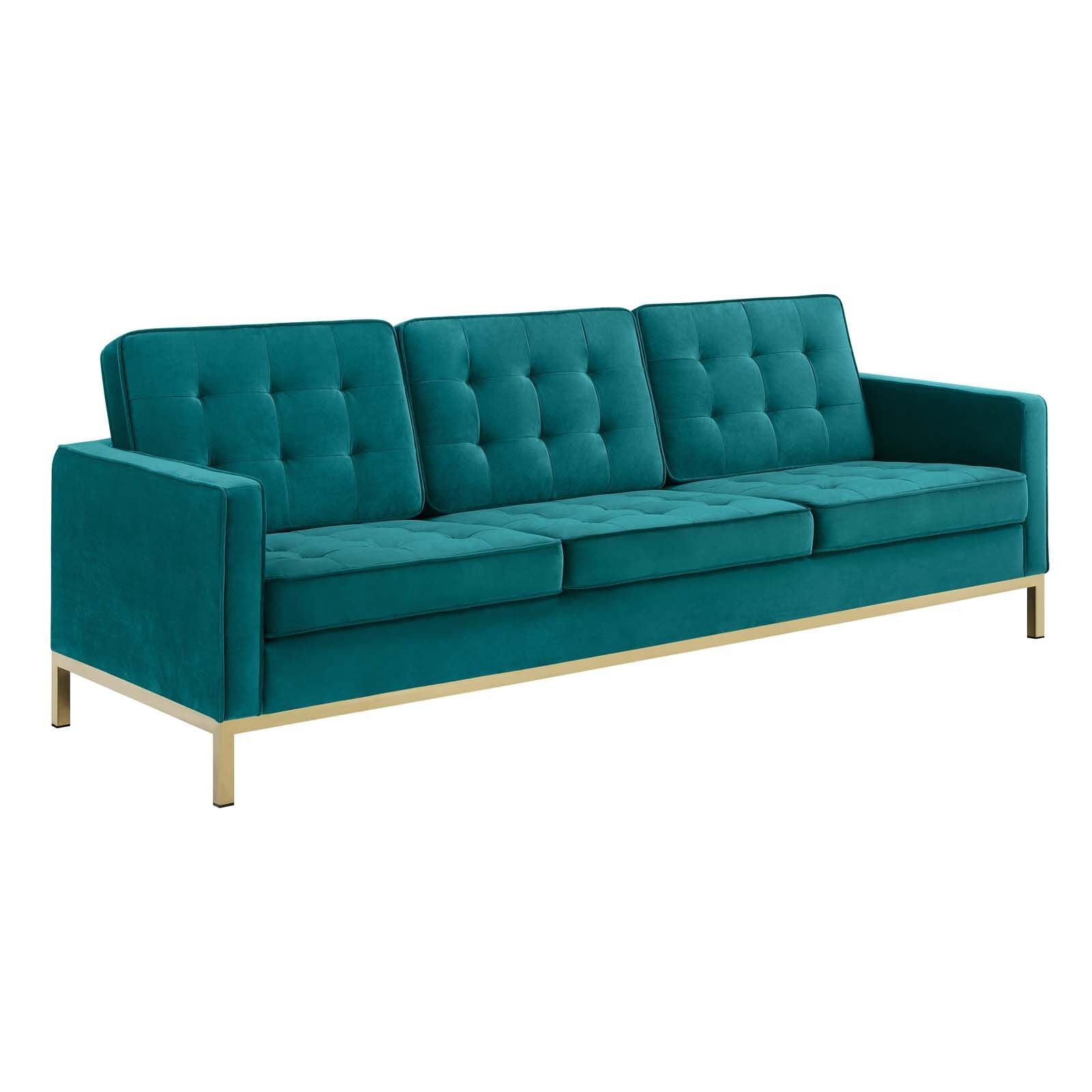 Modway Loft Gold Stainless Steel Leg Performance Velvet Sofa FredCo