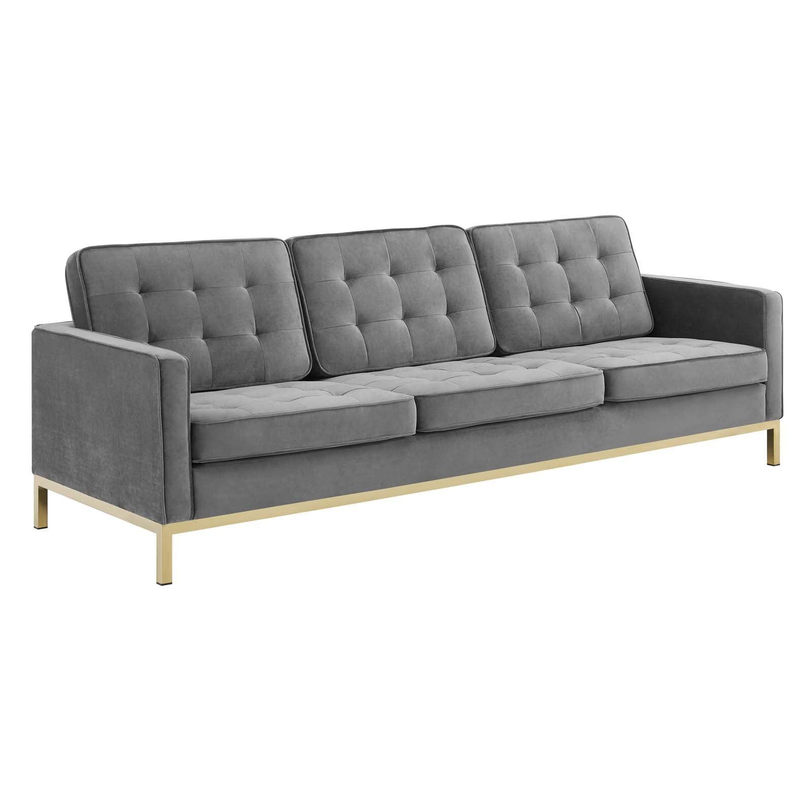 Modway Loft Gold Stainless Steel Leg Performance Velvet Sofa and Loveseat Set FredCo