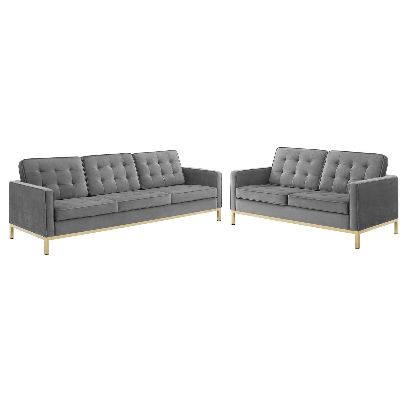 Modway Loft Gold Stainless Steel Leg Performance Velvet Sofa and Loveseat Set FredCo