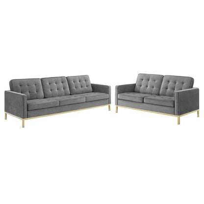 Modway Loft Gold Stainless Steel Leg Performance Velvet Sofa and Loveseat Set FredCo