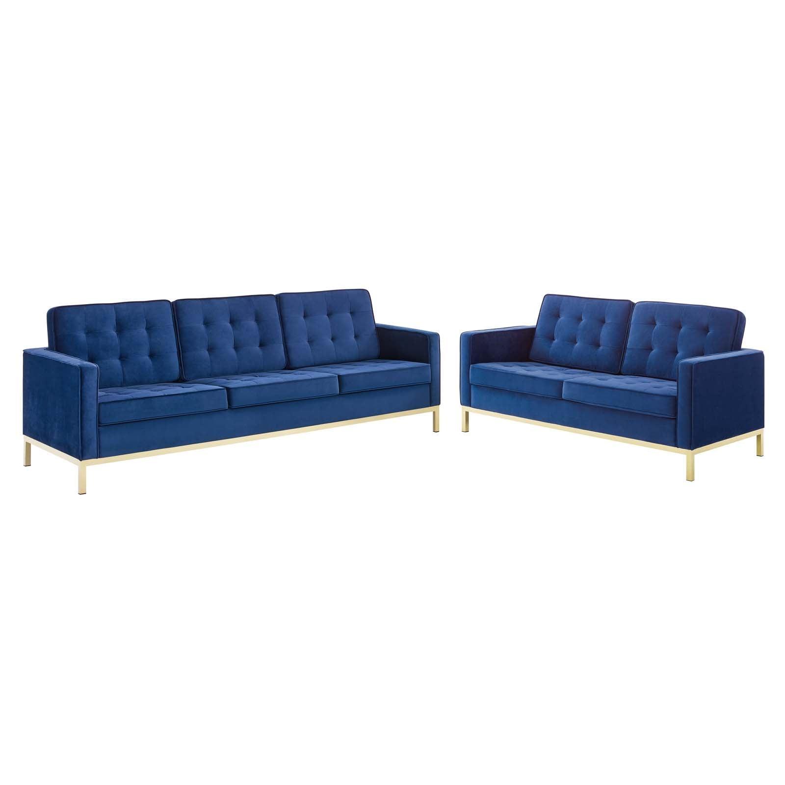 Modway Loft Gold Stainless Steel Leg Performance Velvet Sofa and Loveseat Set FredCo