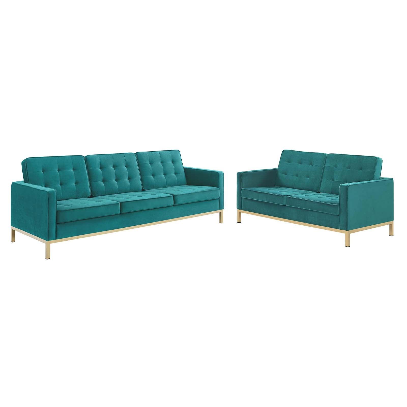 Modway Loft Gold Stainless Steel Leg Performance Velvet Sofa and Loveseat Set FredCo