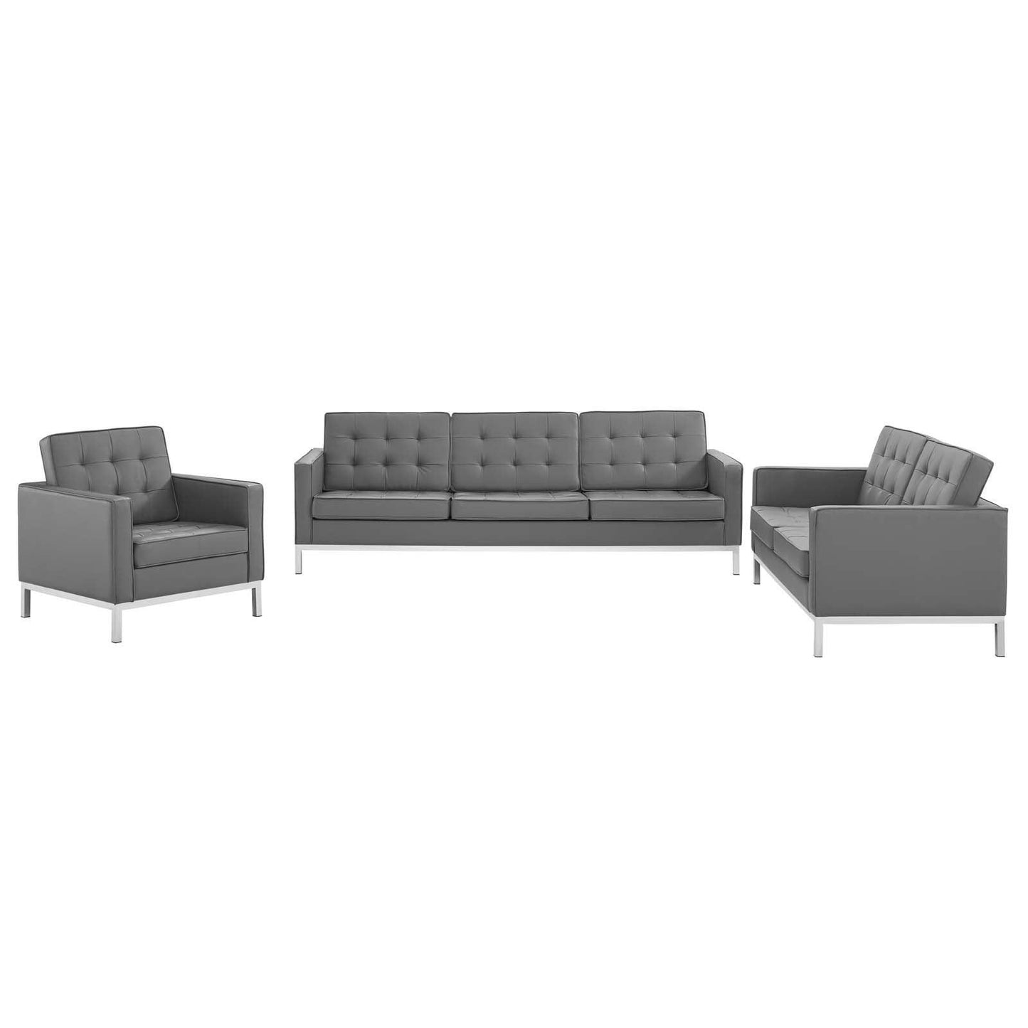 Modway Loft Tufted Upholstered Faux Leather 3 Piece Set FredCo
