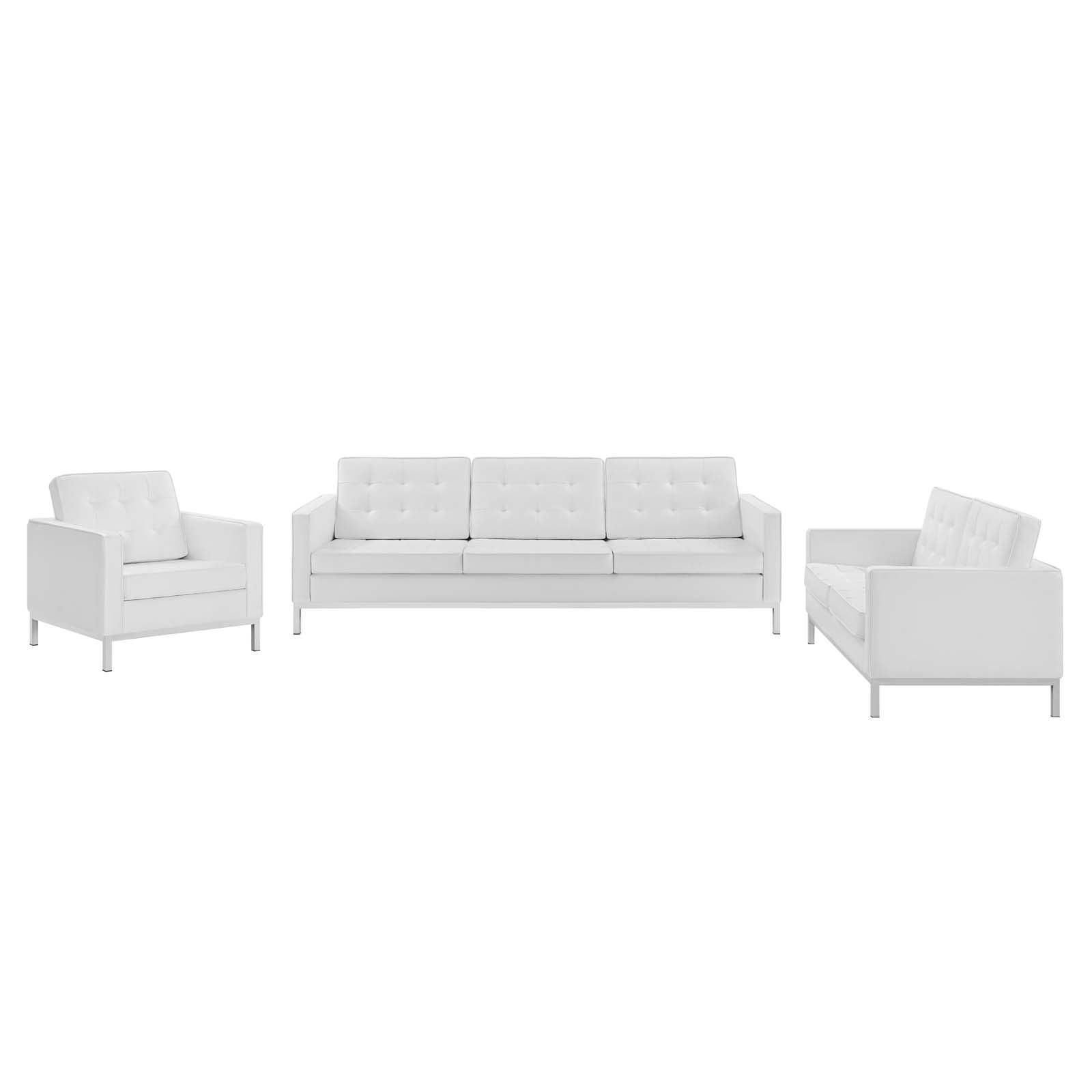 Modway Loft Tufted Upholstered Faux Leather 3 Piece Set FredCo