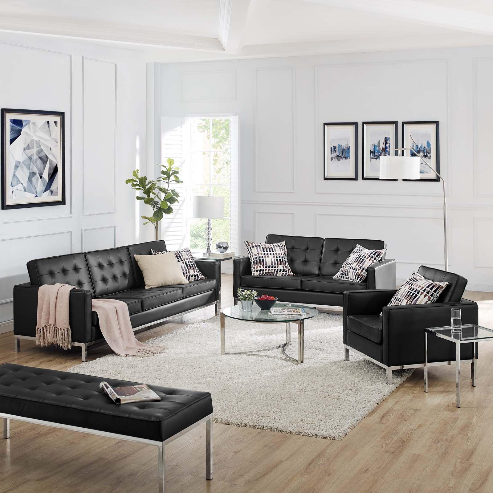 Modway Loft Tufted Upholstered Faux Leather 3 Piece Set FredCo