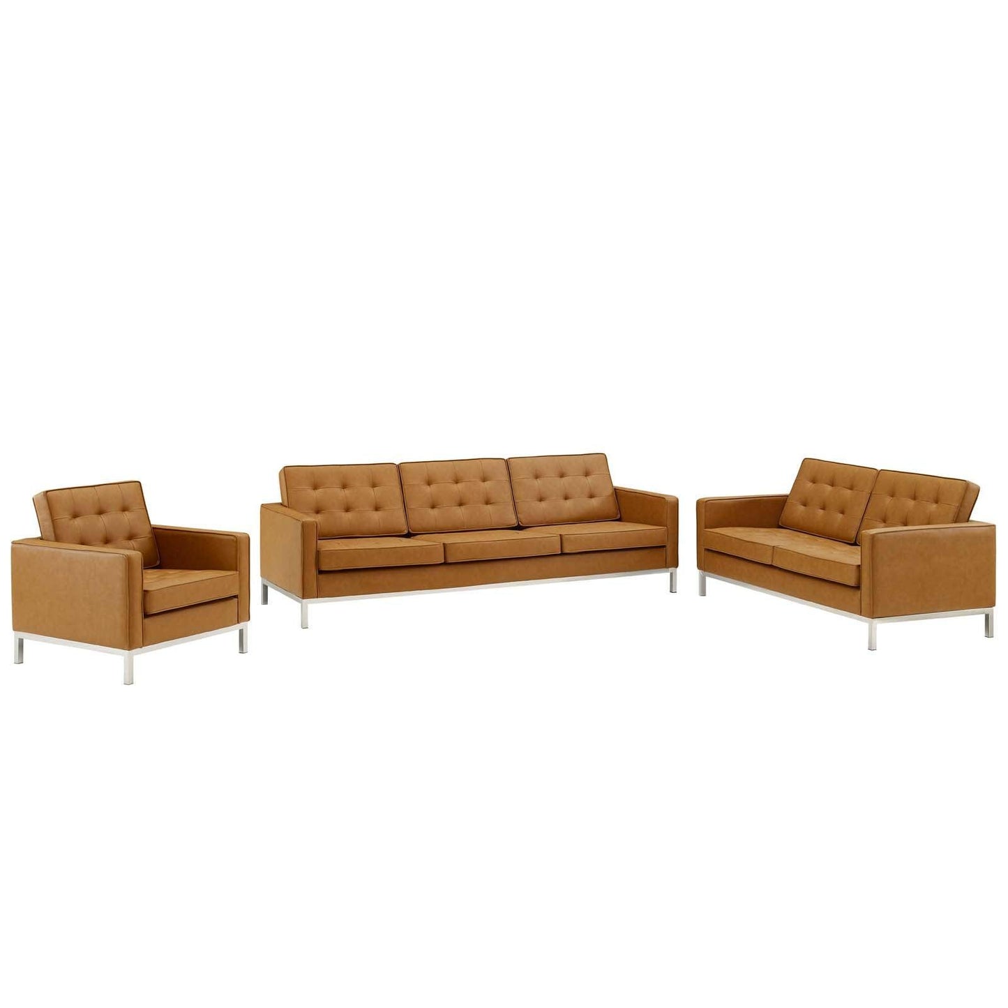 Modway Loft Tufted Upholstered Faux Leather 3 Piece Set FredCo