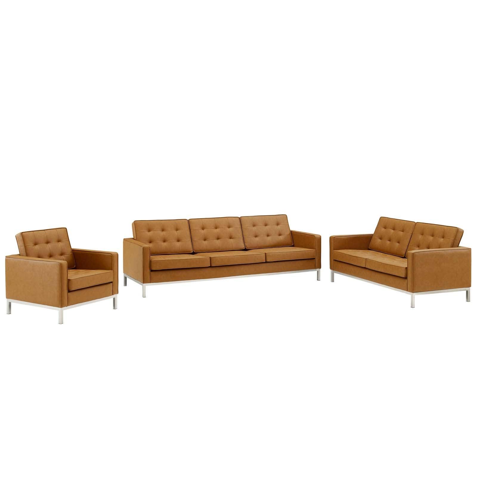 Modway Loft Tufted Upholstered Faux Leather 3 Piece Set FredCo