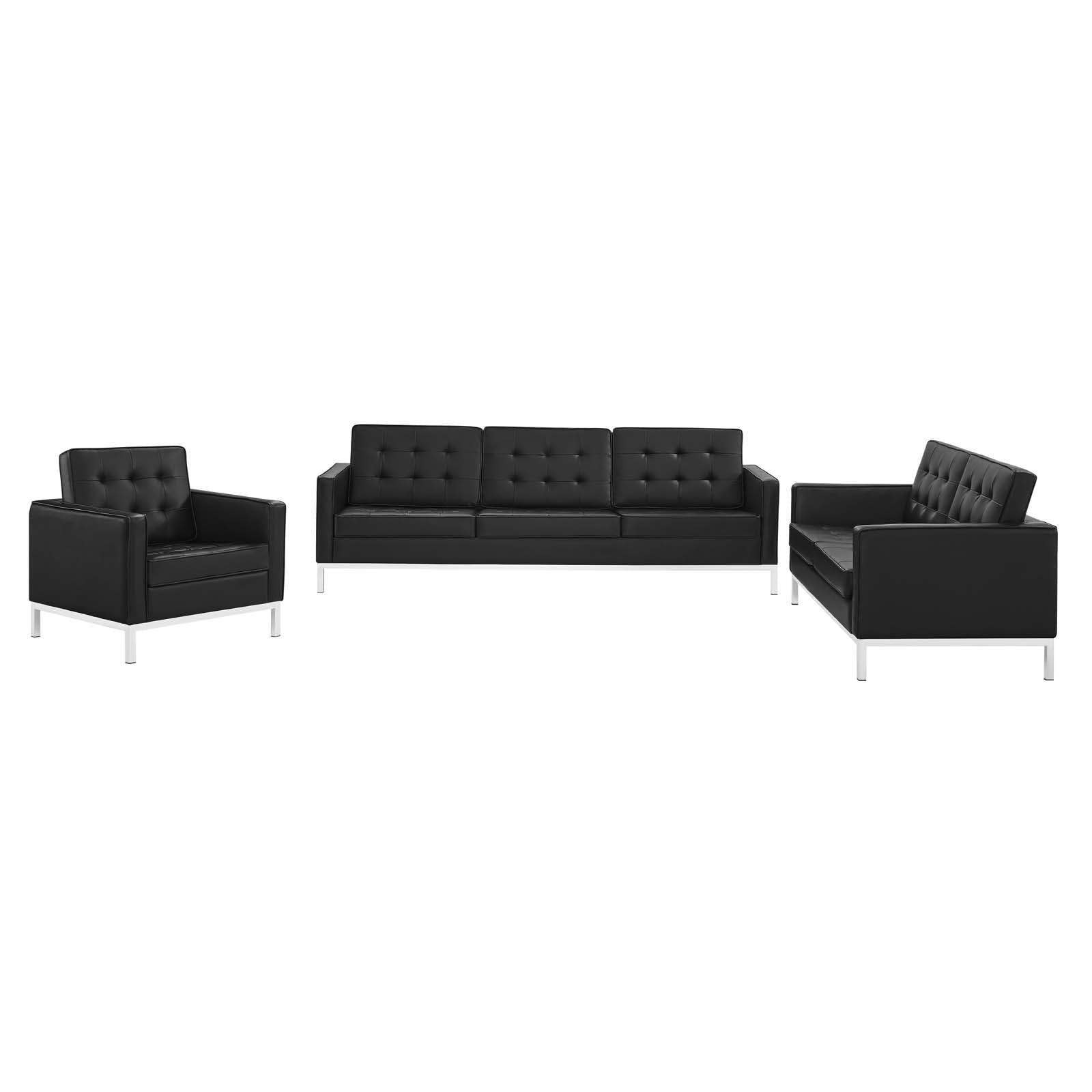 Modway Loft Tufted Upholstered Faux Leather 3 Piece Set FredCo