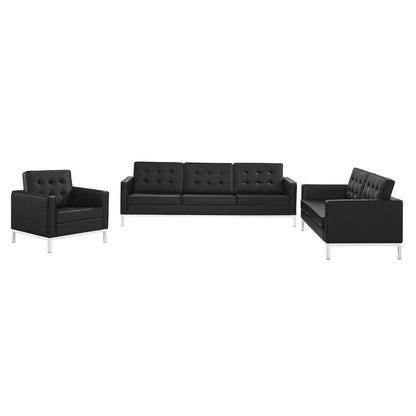 Modway Loft Tufted Upholstered Faux Leather 3 Piece Set FredCo