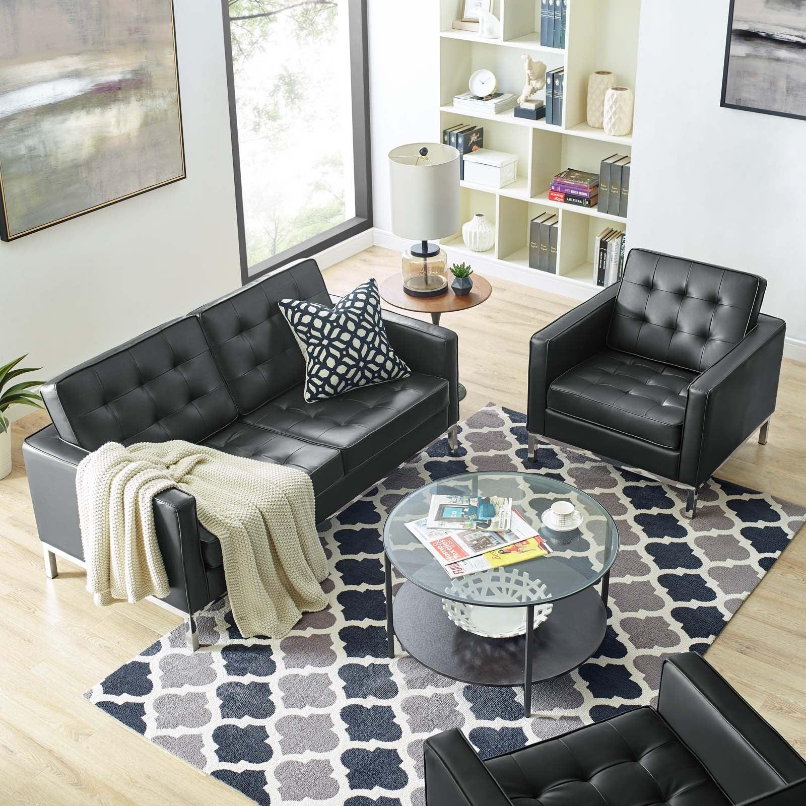 Modway Loft Tufted Upholstered Faux Leather Loveseat and Armchair Set FredCo